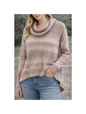 American Eagle Cowl Neck Sweater Women’s Large Pink Ombre High Low Hem Cozy Knit